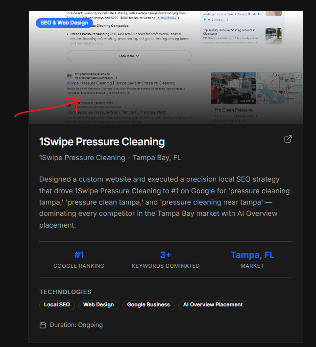 Google search results for "pressure cleaning tampa"