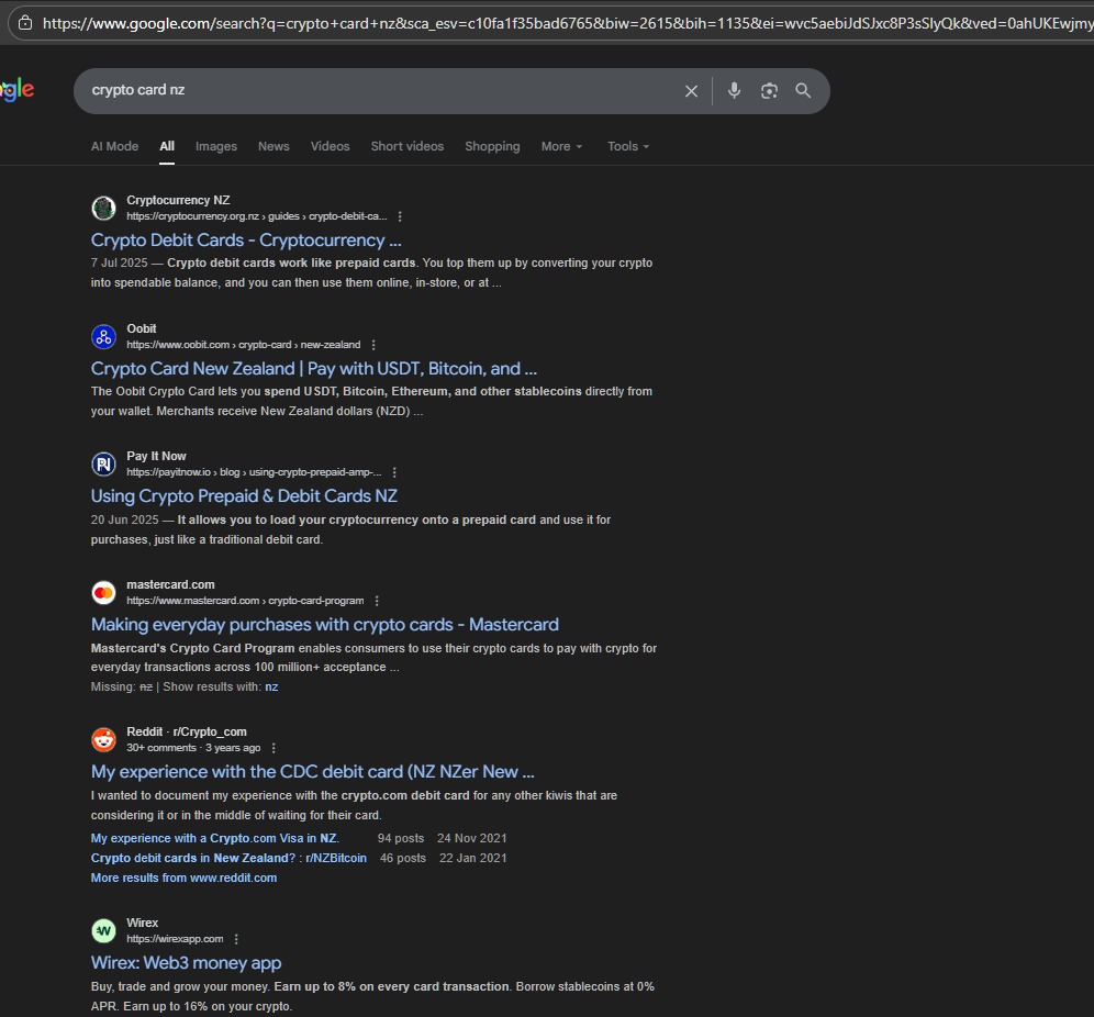 Google search result for "crypto card nz" — Page 1